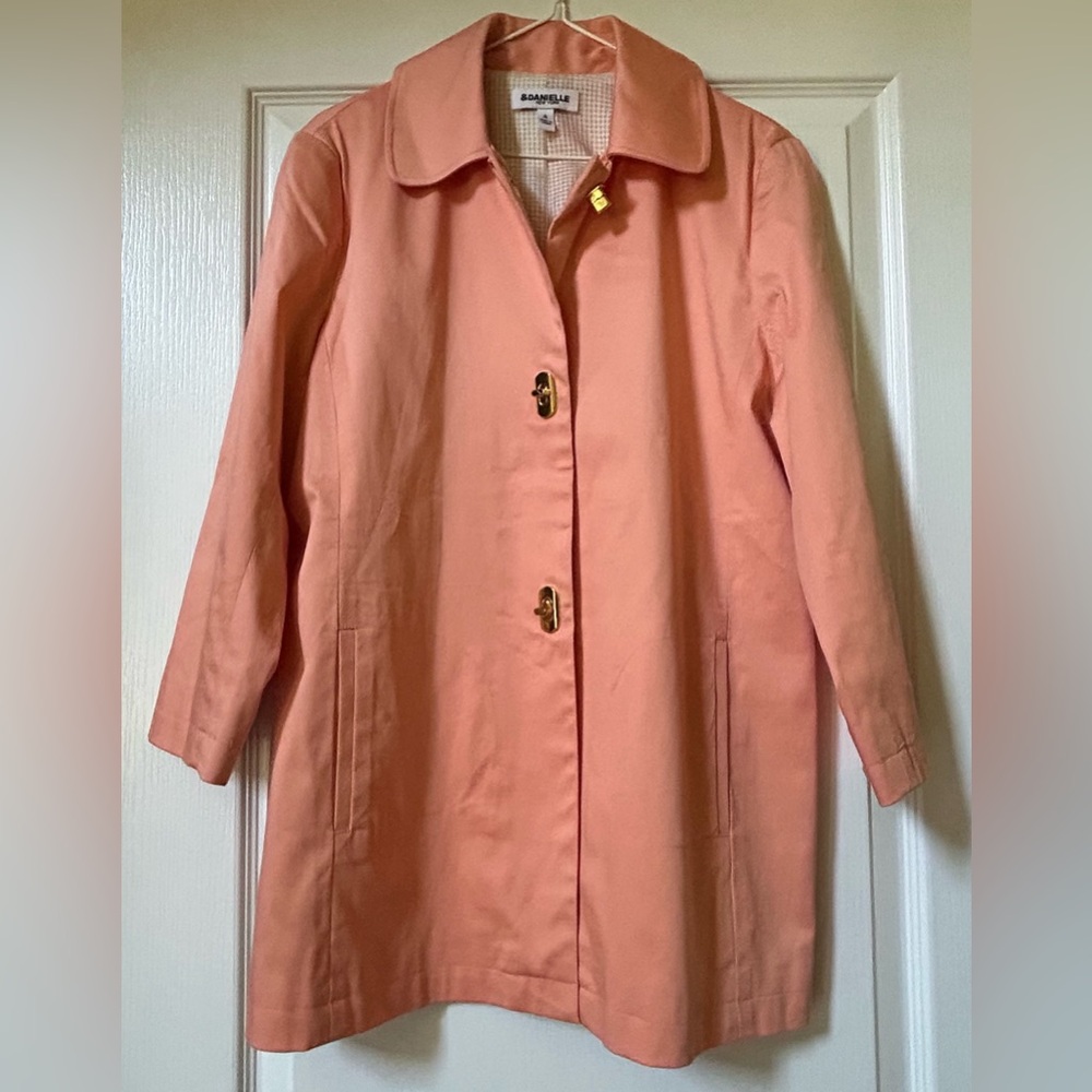 &Danielle NY Coral Short Trench Coat Spring Rain Jacket Vtg Coastal Grandma Sz 4